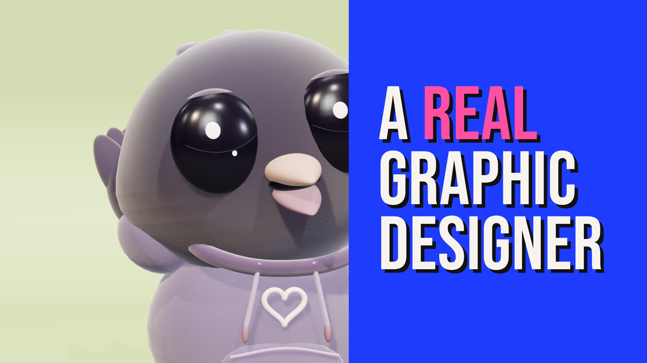 First thumbnail: Krow on the left, A REAL GRAPHIC DESIGNER on a blue panel that cuts into his right eye